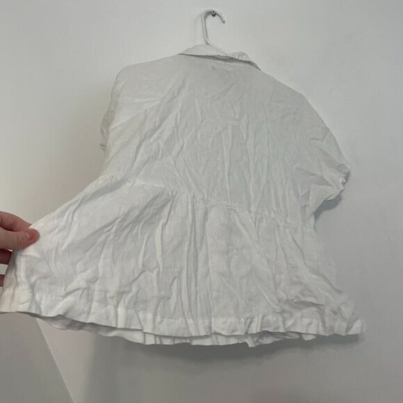 CATHERINE MALANDRINO Solid White Popover Short Sleeve 100% Linen Peplum Blouse M - Picture 12 of 12